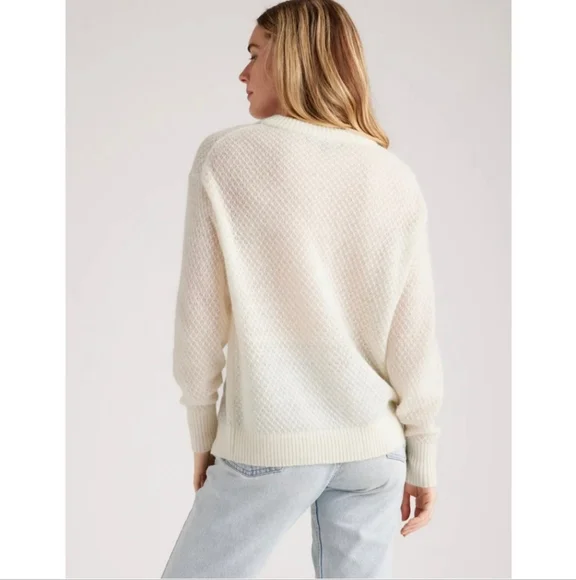 Quince Alpaca Wool Blend Diamond Stitch Creamy White Long Sleeve Jumper Sweater - Picture 2 of 10